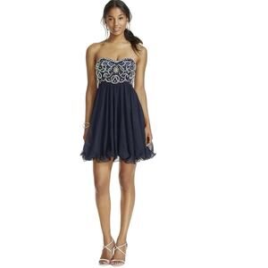 BLONDIE NITES Crystal and Pearl Beaded Bodice Short Tulle Dress
